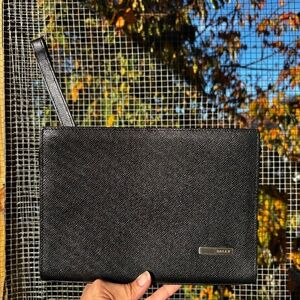 Bally Women's Structured Black Leather Clutch & Wristlet